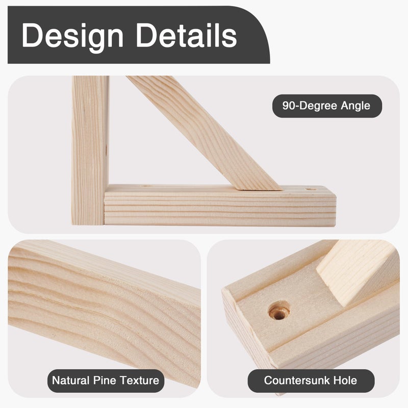 OVOV 2 Pack Wall Mount Wood Shelf Bracket Triangle Wooden Shelf Brackets for Plank Sconce Plug in Pendant Lamp Decorative DIY Wooden Bracket Include Mounting Screws 7 Inch - Image 2